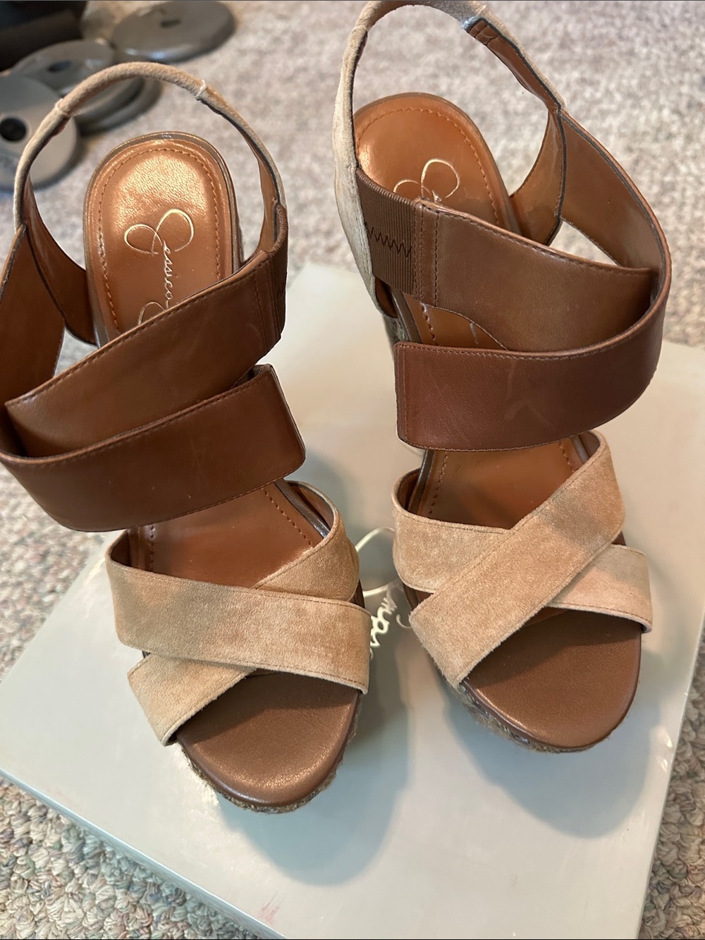 Jessica Simpson Brown & Beige Strappy Platform Sandals